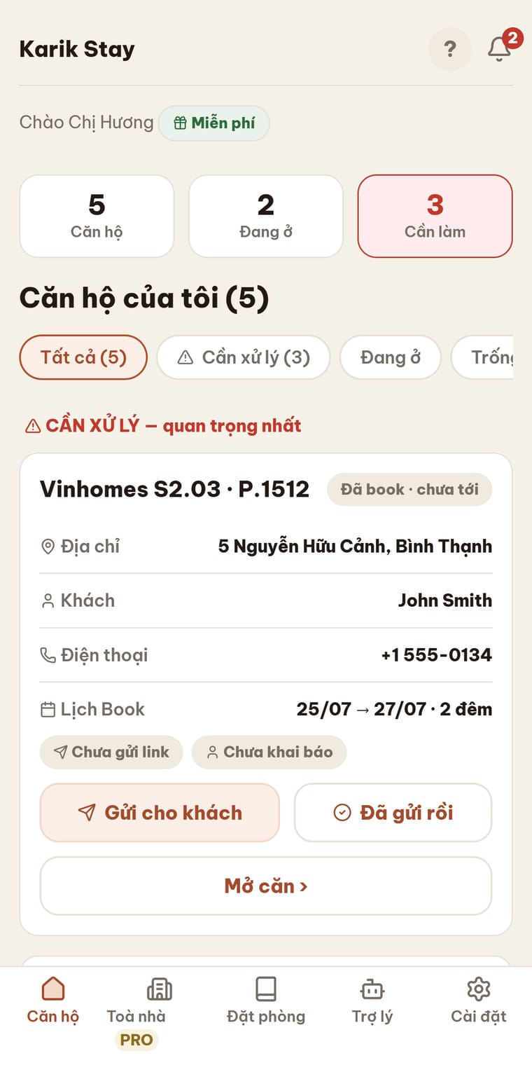 Màn Duyệt khai báo của khách